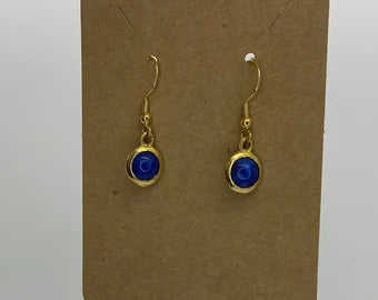 24K Gold Earrings with Blue Glass Embelishment