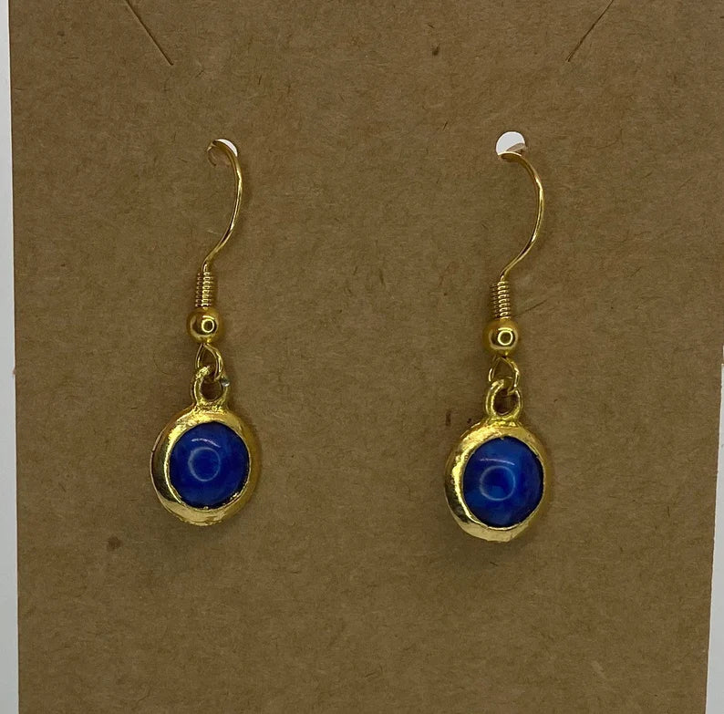 24K Gold Earrings with Blue Glass Embelishment